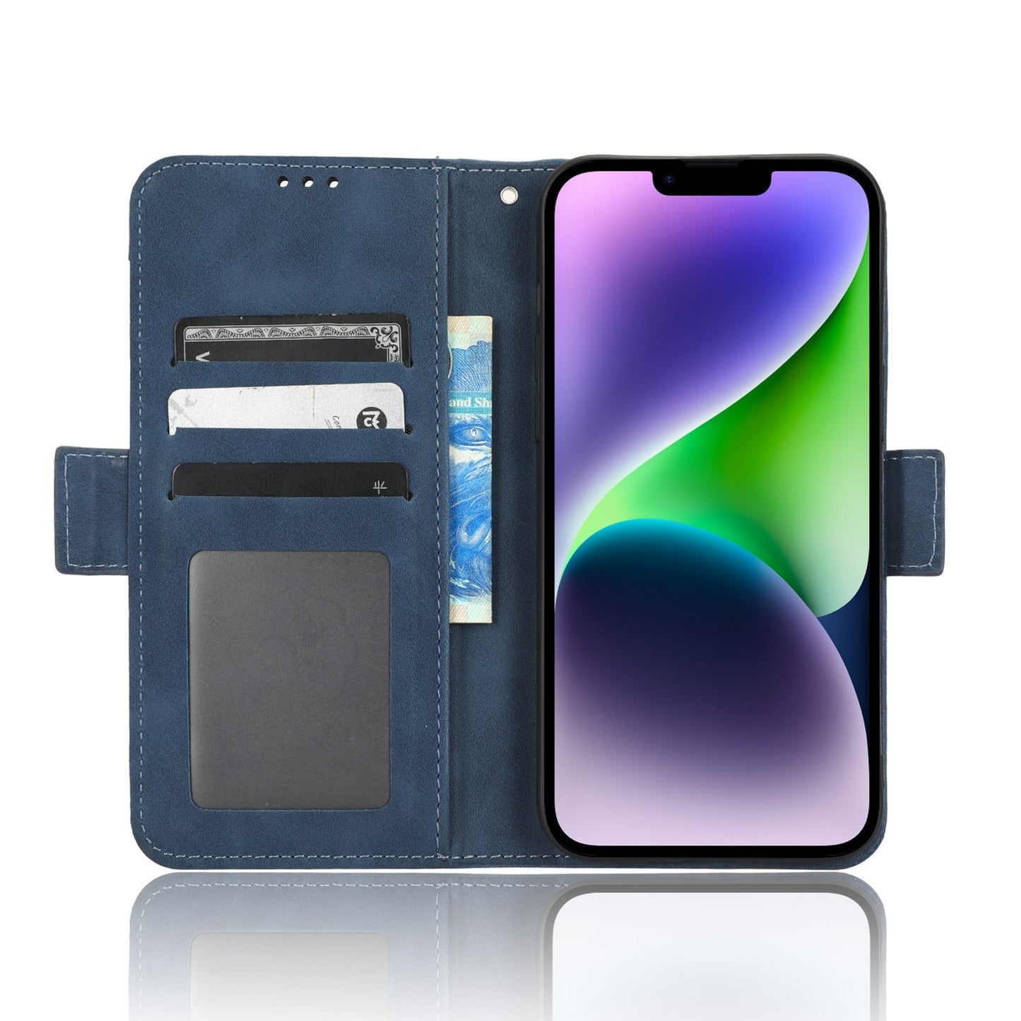 ELECTROPRIME For iPhone 15 Skin Feel Calf Texture Card Slots Leather Phone Case(Blue)