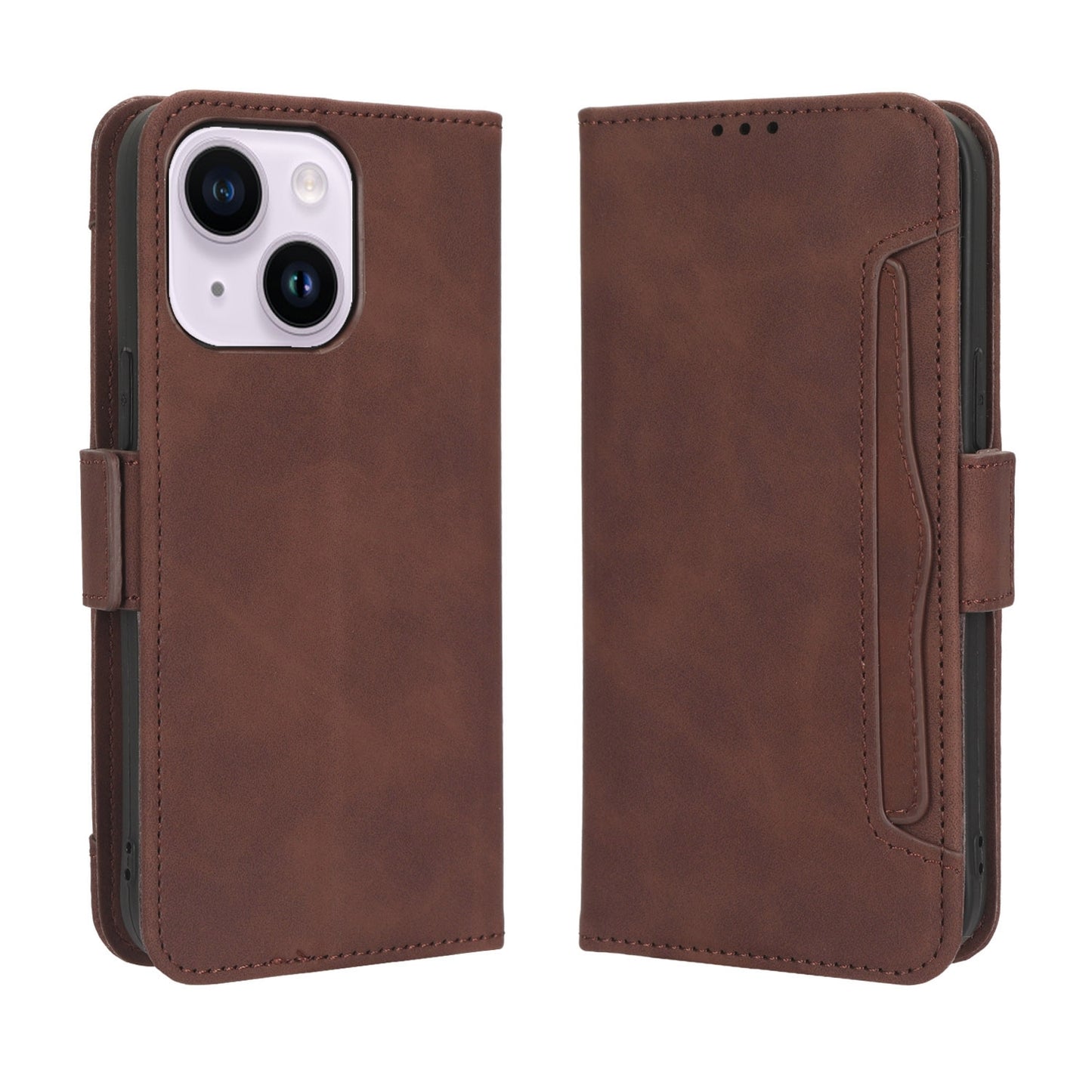 ELECTROPRIME For iPhone 15 Skin Feel Calf Texture Card Slots Leather Phone Case(Brown)