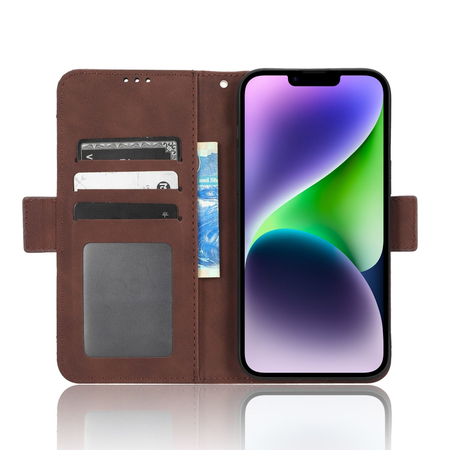 ELECTROPRIME For iPhone 15 Skin Feel Calf Texture Card Slots Leather Phone Case(Brown)
