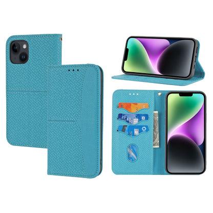ELECTROPRIME For iPhone 15 Plus Woven Texture Stitching Magnetic Leather Phone Case(Blue)