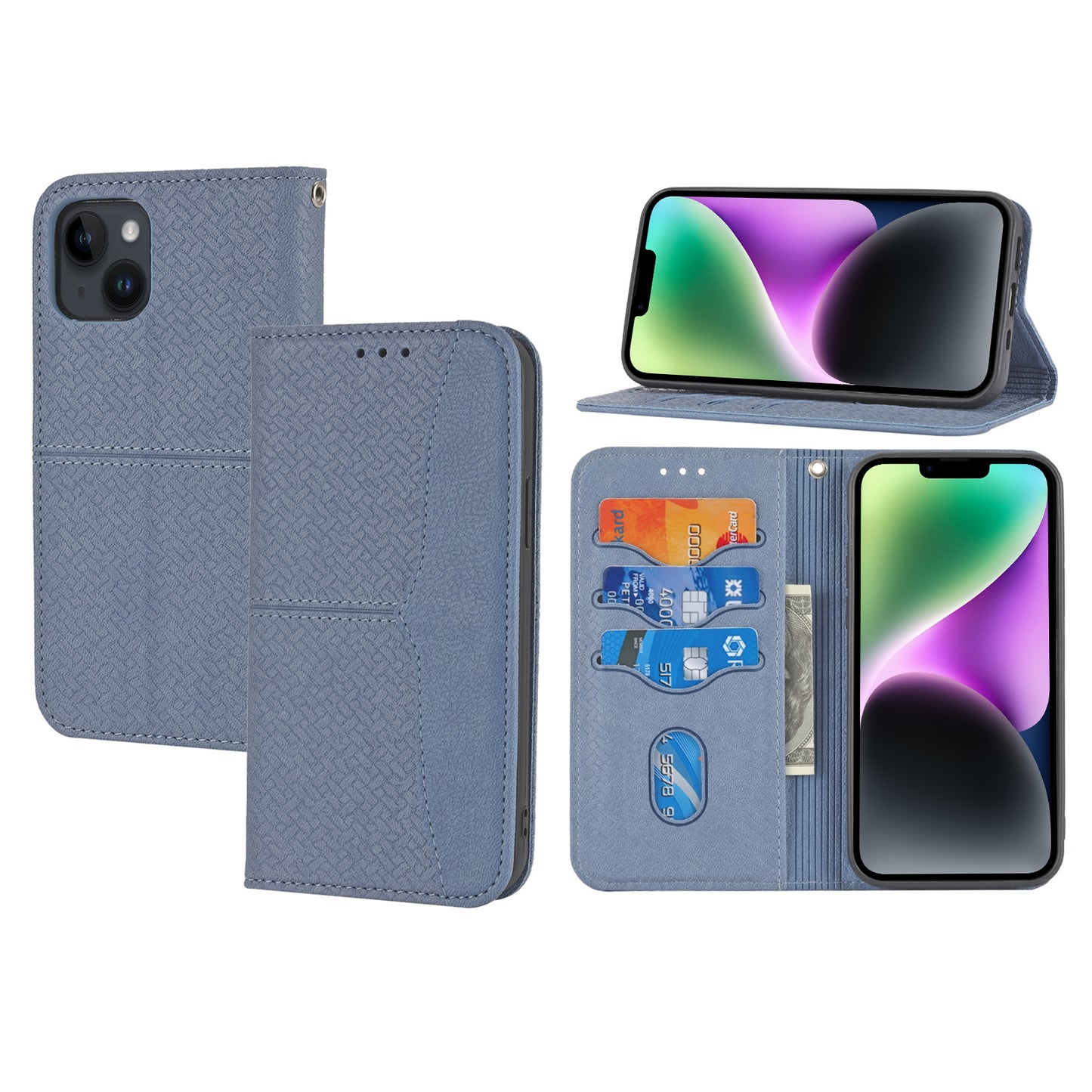 ELECTROPRIME For iPhone 15 Woven Texture Stitching Magnetic Leather Phone Case(Grey)