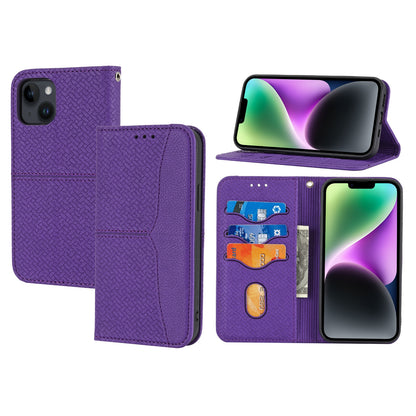 ELECTROPRIME For iPhone 15 Woven Texture Stitching Magnetic Leather Phone Case(Purple)