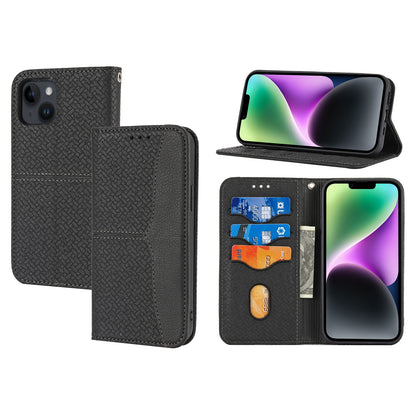 ELECTROPRIME For iPhone 15 Woven Texture Stitching Magnetic Leather Phone Case(Black)