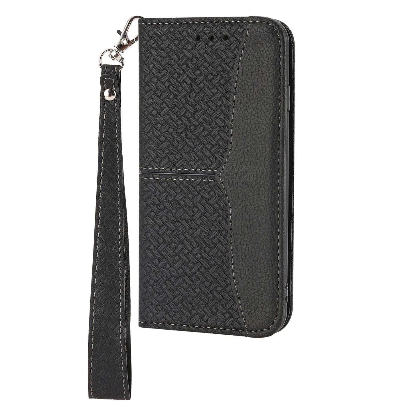 ELECTROPRIME For iPhone 15 Woven Texture Stitching Magnetic Leather Phone Case(Black)