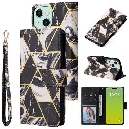 ELECTROPRIME For iPhone 15 Marble Bronzing Stitching Leather Phone Case(Black)