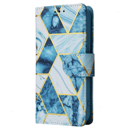 ELECTROPRIME For iPhone 15 Marble Bronzing Stitching Leather Phone Case(Blue)