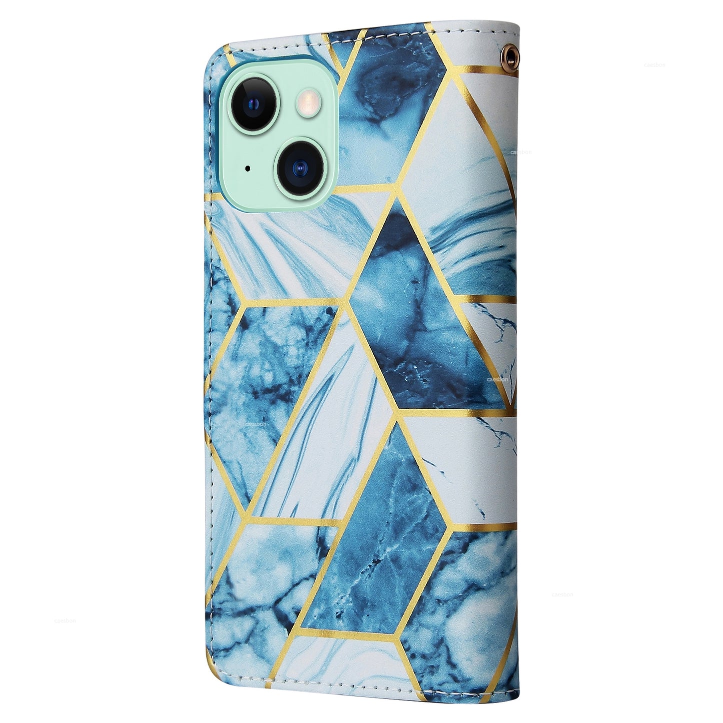 ELECTROPRIME For iPhone 15 Marble Bronzing Stitching Leather Phone Case(Blue)