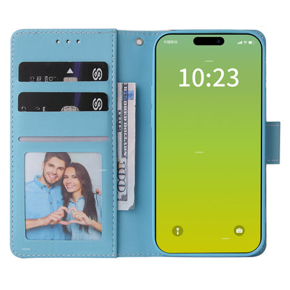 ELECTROPRIME For iPhone 15 Marble Bronzing Stitching Leather Phone Case(Blue)