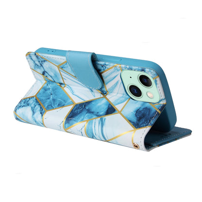 ELECTROPRIME For iPhone 15 Marble Bronzing Stitching Leather Phone Case(Blue)