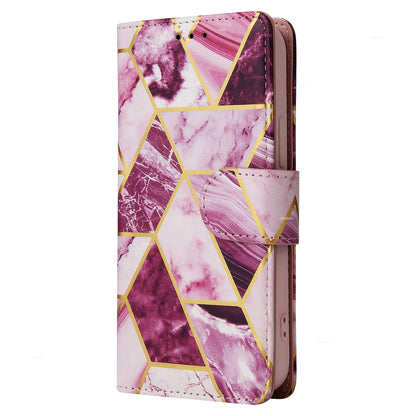 ELECTROPRIME For iPhone 15 Marble Bronzing Stitching Leather Phone Case(Purple)