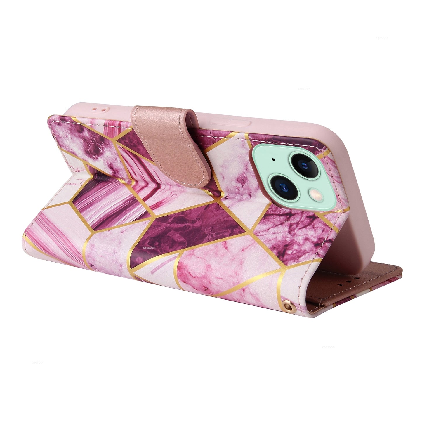 ELECTROPRIME For iPhone 15 Marble Bronzing Stitching Leather Phone Case(Purple)