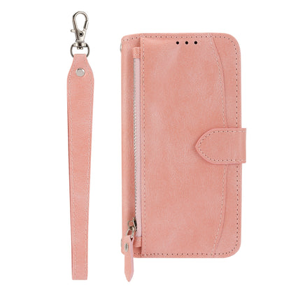 ELECTROPRIME For iPhone 15 Oil Skin Zipper Wallet Leather Phone Case(Pink)