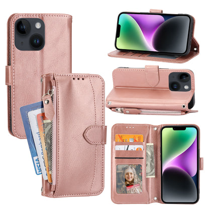 ELECTROPRIME For iPhone 15 Oil Skin Zipper Wallet Leather Phone Case(Rose Gold)