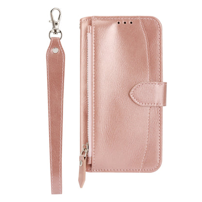 ELECTROPRIME For iPhone 15 Oil Skin Zipper Wallet Leather Phone Case(Rose Gold)