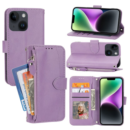 ELECTROPRIME For iPhone 15 Oil Skin Zipper Wallet Leather Phone Case(Purple)