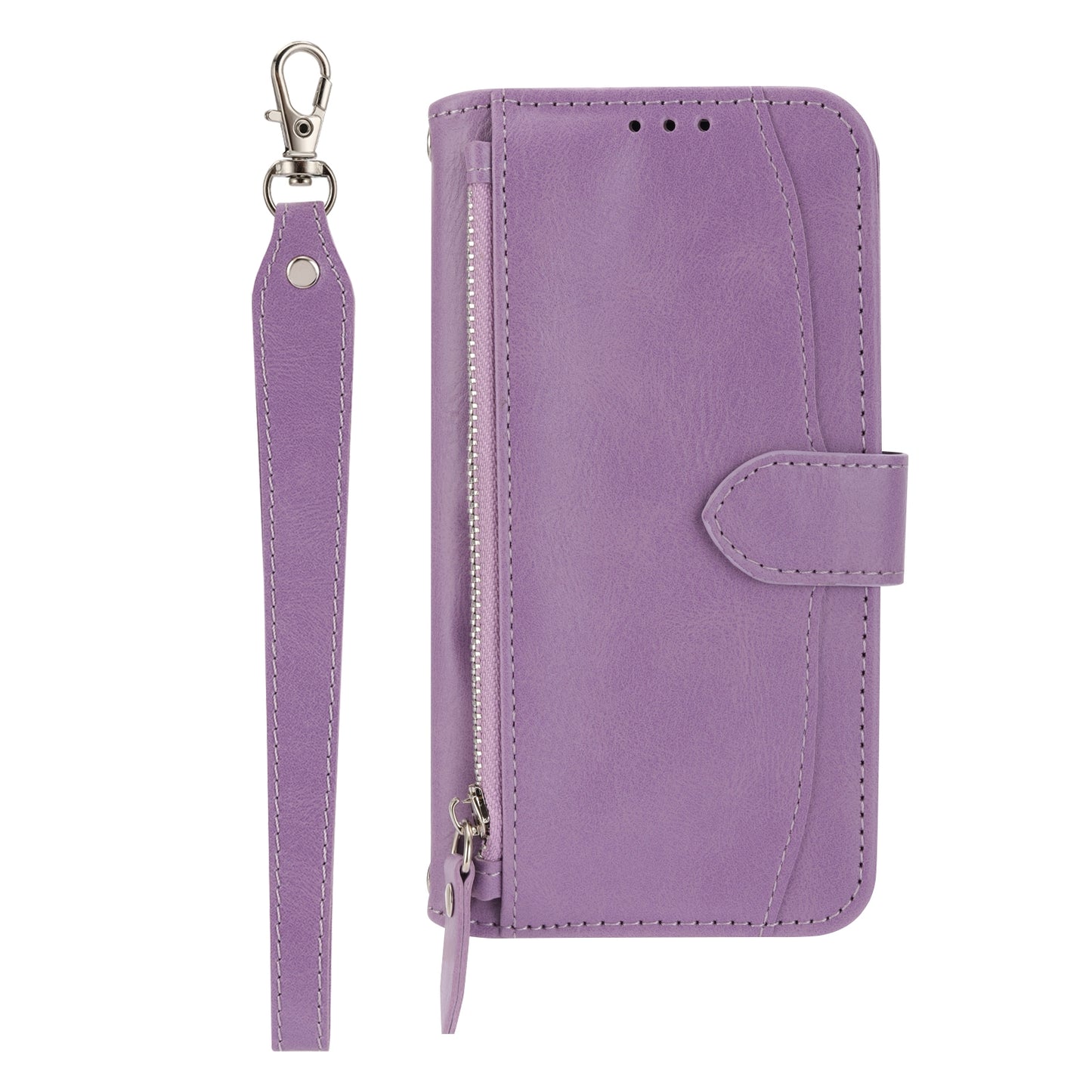 ELECTROPRIME For iPhone 15 Oil Skin Zipper Wallet Leather Phone Case(Purple)