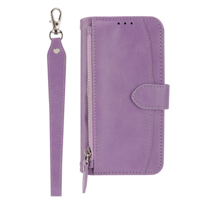 ELECTROPRIME For iPhone 15 Oil Skin Zipper Wallet Leather Phone Case(Purple)