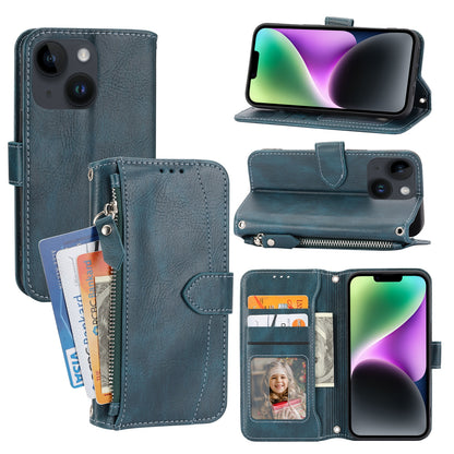 ELECTROPRIME For iPhone 15 Oil Skin Zipper Wallet Leather Phone Case(Blue)