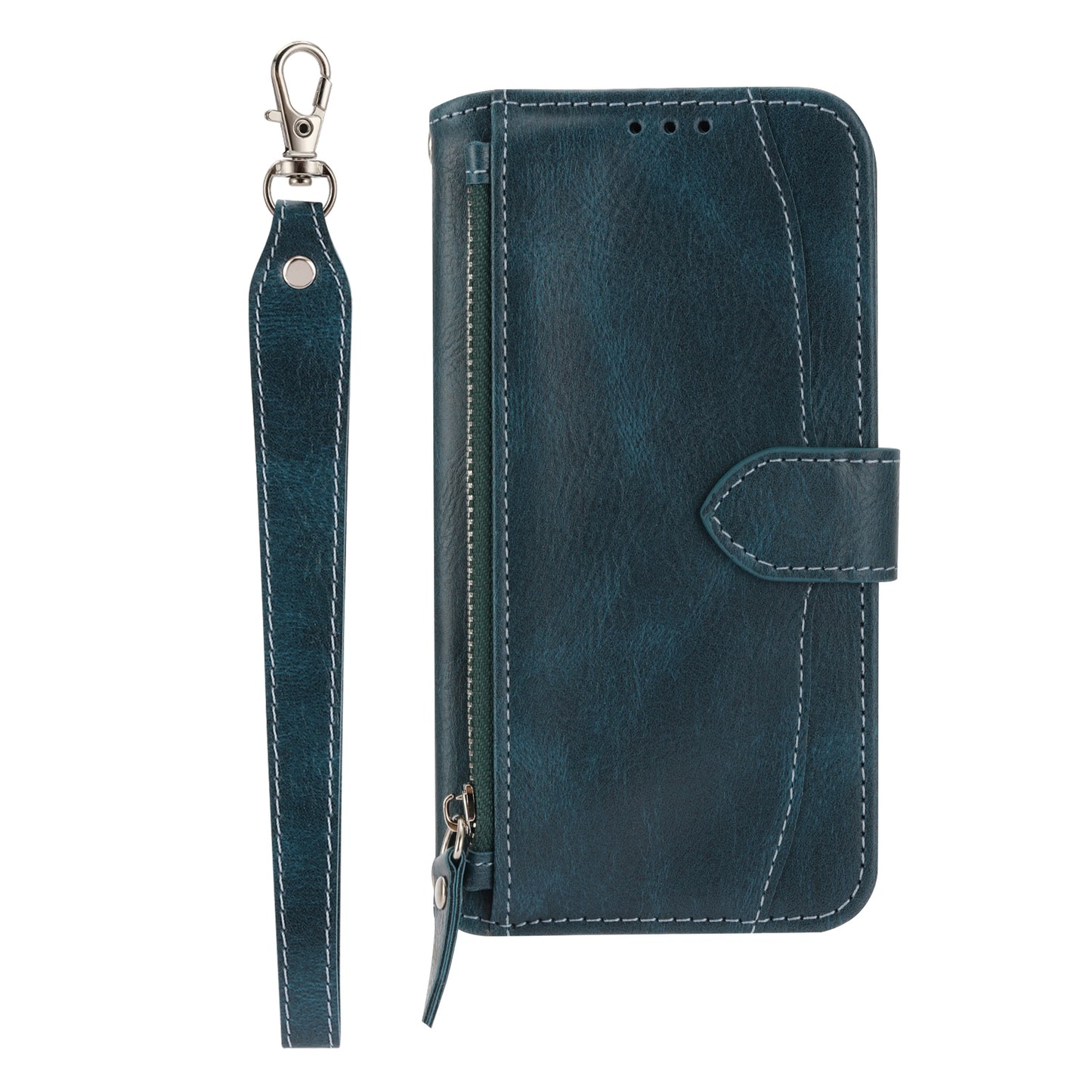 ELECTROPRIME For iPhone 15 Oil Skin Zipper Wallet Leather Phone Case(Blue)