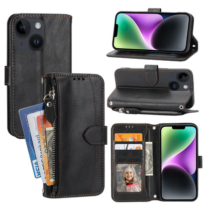 ELECTROPRIME For iPhone 15 Oil Skin Zipper Wallet Leather Phone Case(Black)
