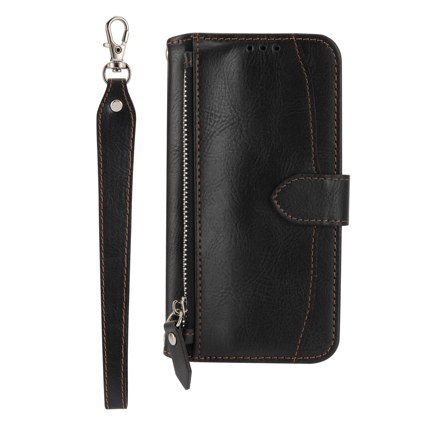 ELECTROPRIME For iPhone 15 Oil Skin Zipper Wallet Leather Phone Case(Black)