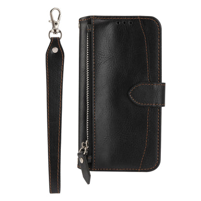 ELECTROPRIME For iPhone 15 Oil Skin Zipper Wallet Leather Phone Case(Black)