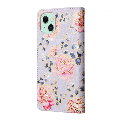 ELECTROPRIME For iPhone 15 Bronzing Painting RFID Leather Case(Pastoral Rose)