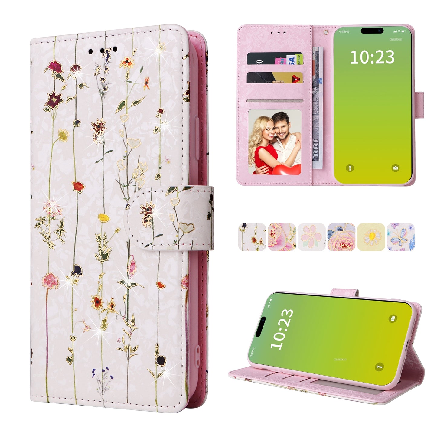 ELECTROPRIME For iPhone 15 Bronzing Painting RFID Leather Case(Dreid Flower World)
