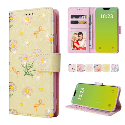 ELECTROPRIME For iPhone 15 Bronzing Painting RFID Leather Case(Yellow Daisy)