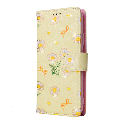 ELECTROPRIME For iPhone 15 Bronzing Painting RFID Leather Case(Yellow Daisy)