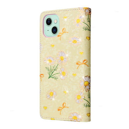ELECTROPRIME For iPhone 15 Bronzing Painting RFID Leather Case(Yellow Daisy)