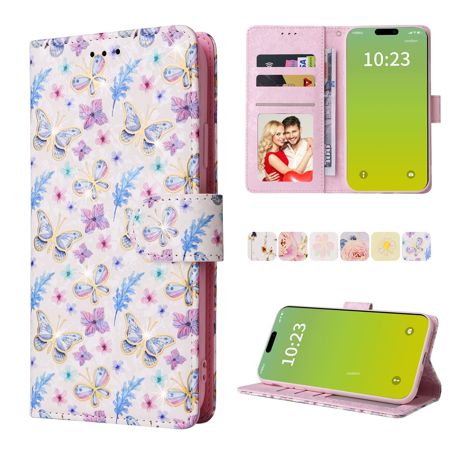 ELECTROPRIME For iPhone 15 Bronzing Painting RFID Leather Case(Pansies)