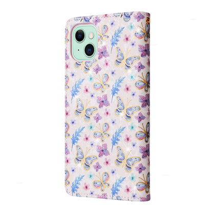 ELECTROPRIME For iPhone 15 Bronzing Painting RFID Leather Case(Pansies)