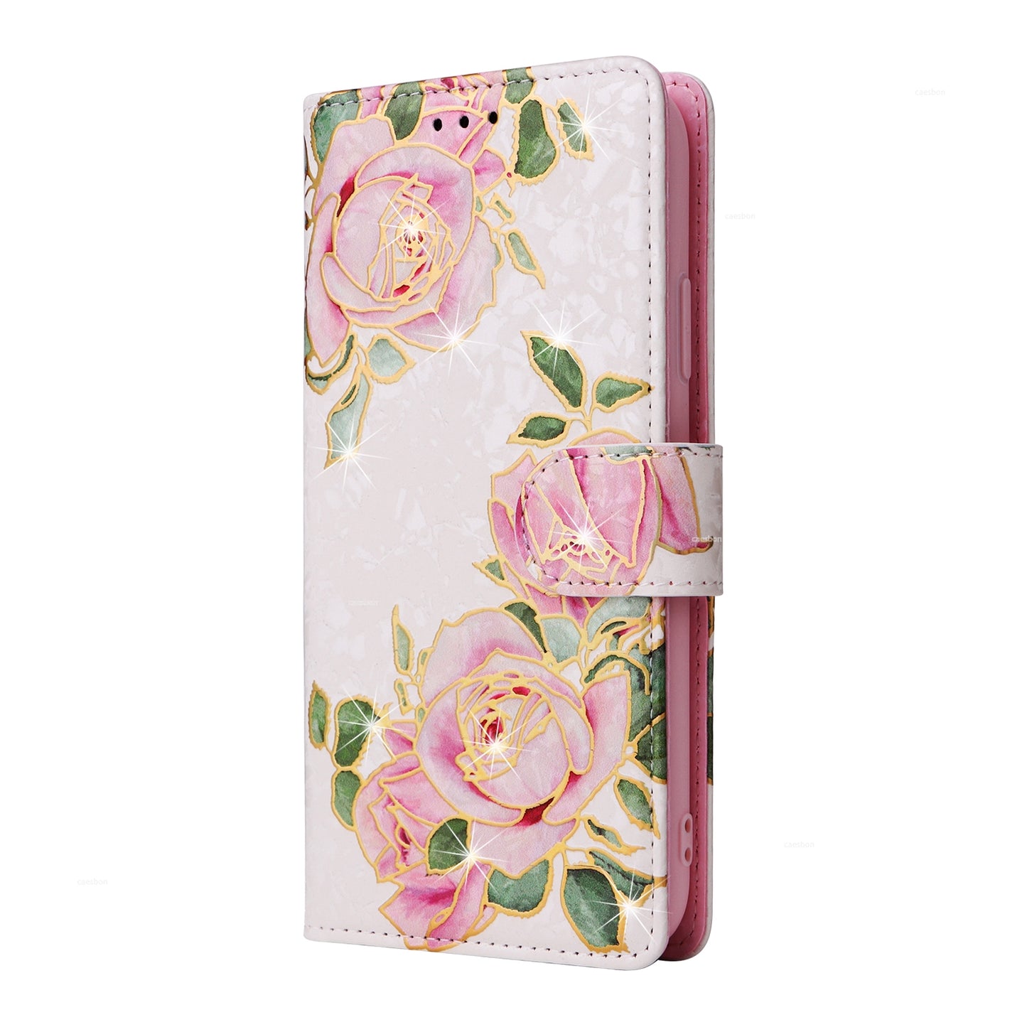 ELECTROPRIME For iPhone 15 Bronzing Painting RFID Leather Case(Rose Flower)
