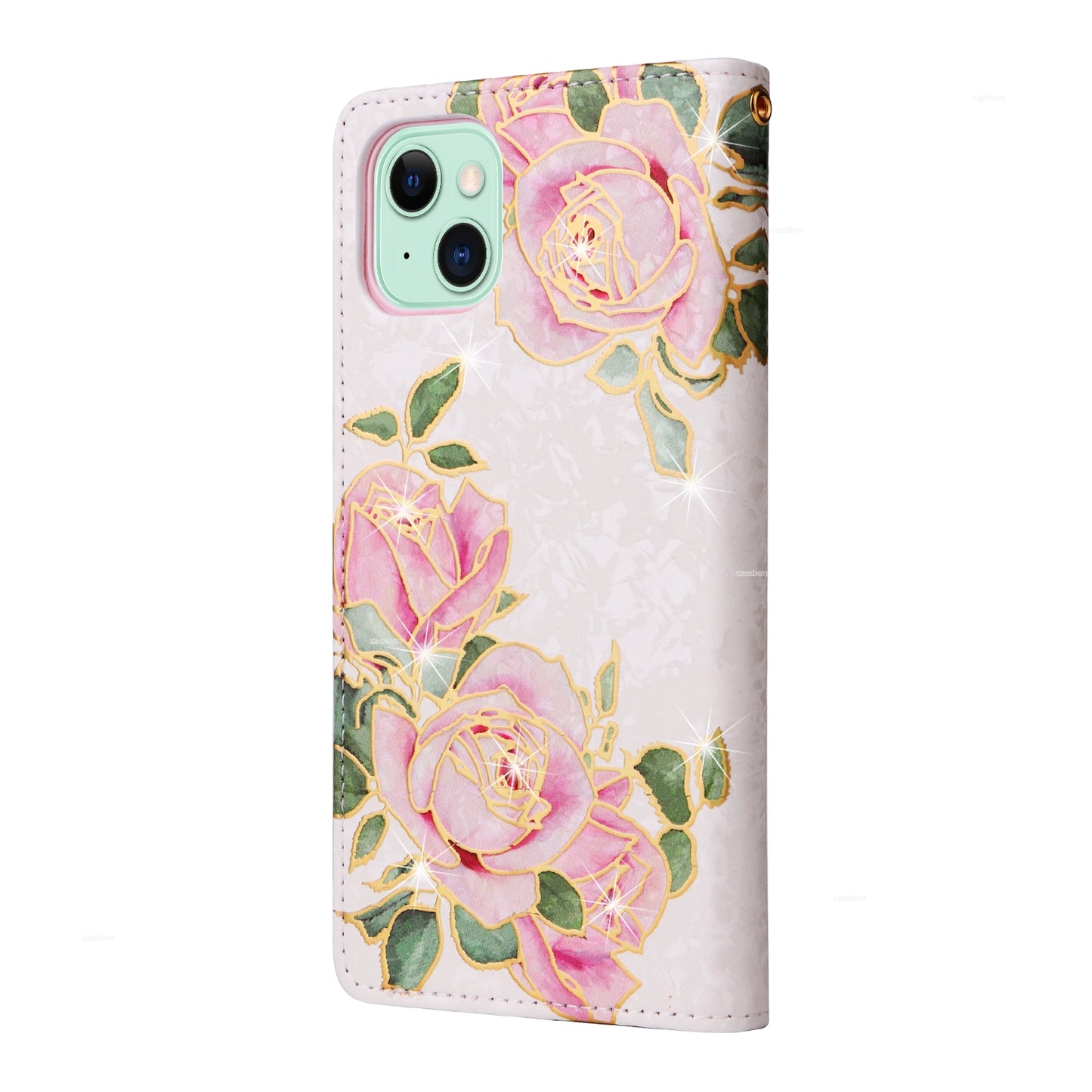 ELECTROPRIME For iPhone 15 Bronzing Painting RFID Leather Case(Rose Flower)