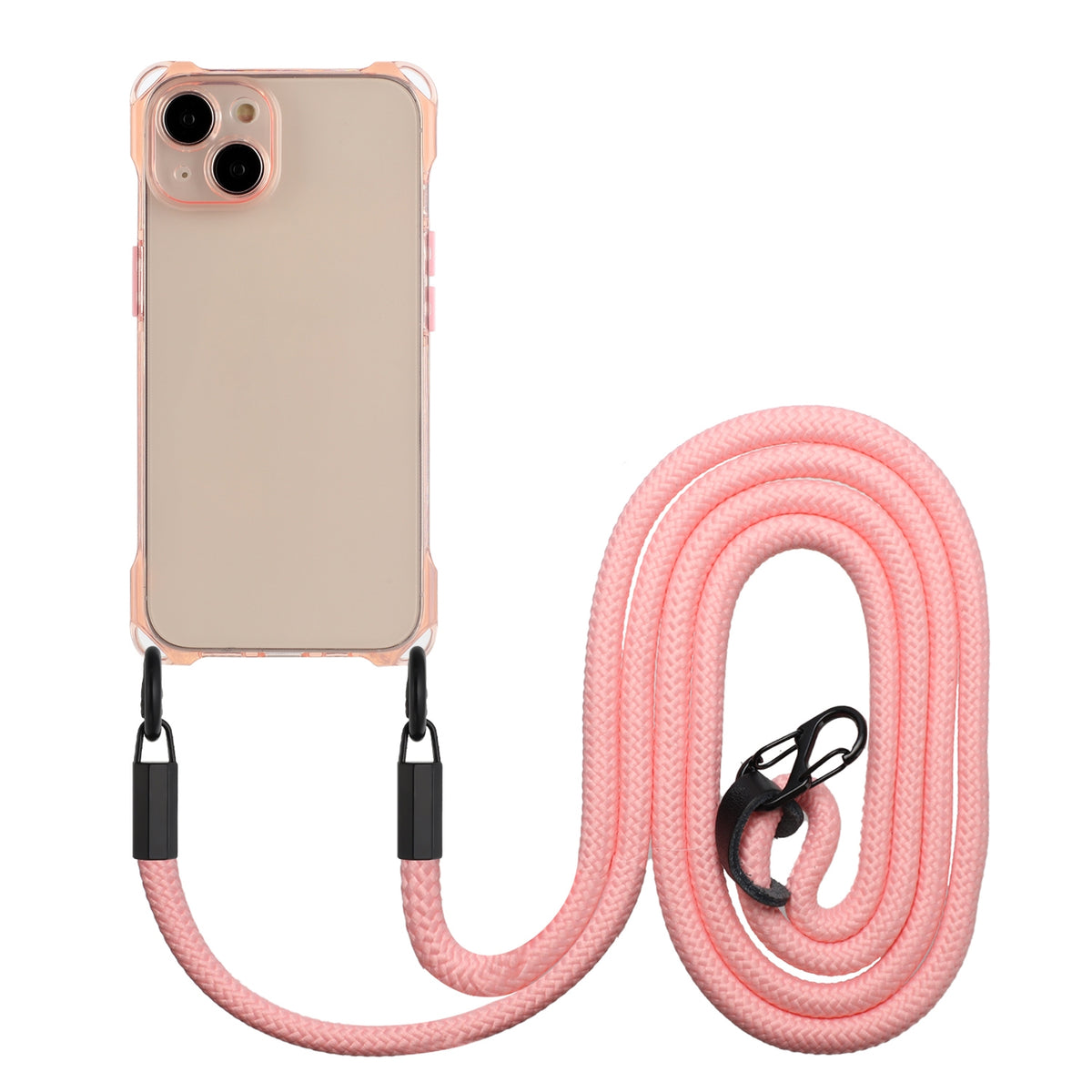 ELECTROPRIME For iPhone 15 Plus Four-corner Shockproof TPU Phone Case with Lanyard(Pink)
