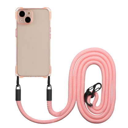ELECTROPRIME For iPhone 15 Plus Four-corner Shockproof TPU Phone Case with Lanyard(Pink)