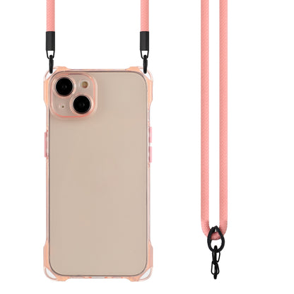 ELECTROPRIME For iPhone 15 Plus Four-corner Shockproof TPU Phone Case with Lanyard(Pink)