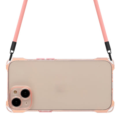 ELECTROPRIME For iPhone 15 Plus Four-corner Shockproof TPU Phone Case with Lanyard(Pink)