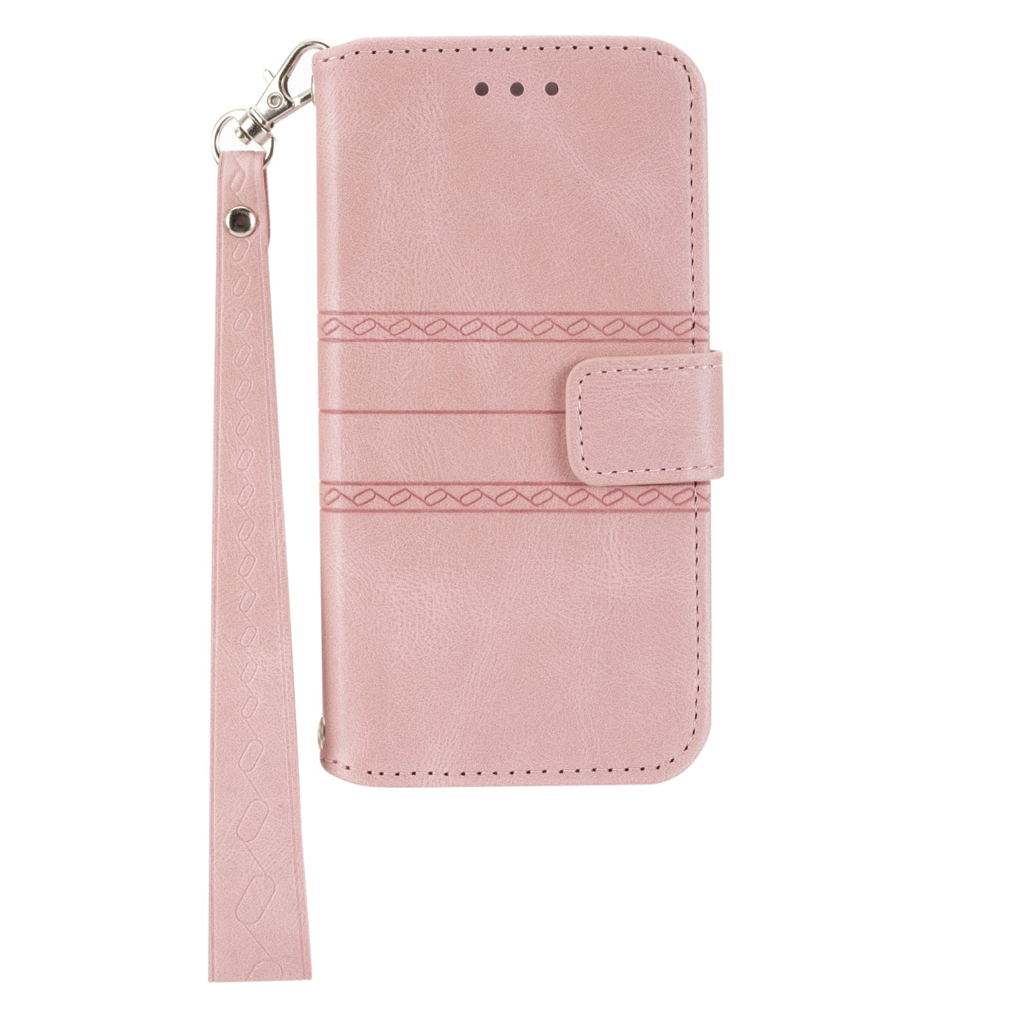 ELECTROPRIME For iPhone 15 Embossed Stripes Skin Feel Leather Phone Case(Pink)