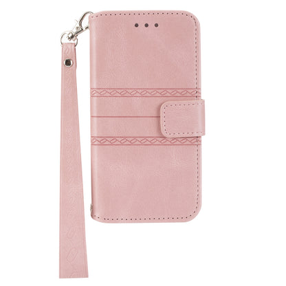 ELECTROPRIME For iPhone 15 Embossed Stripes Skin Feel Leather Phone Case(Pink)