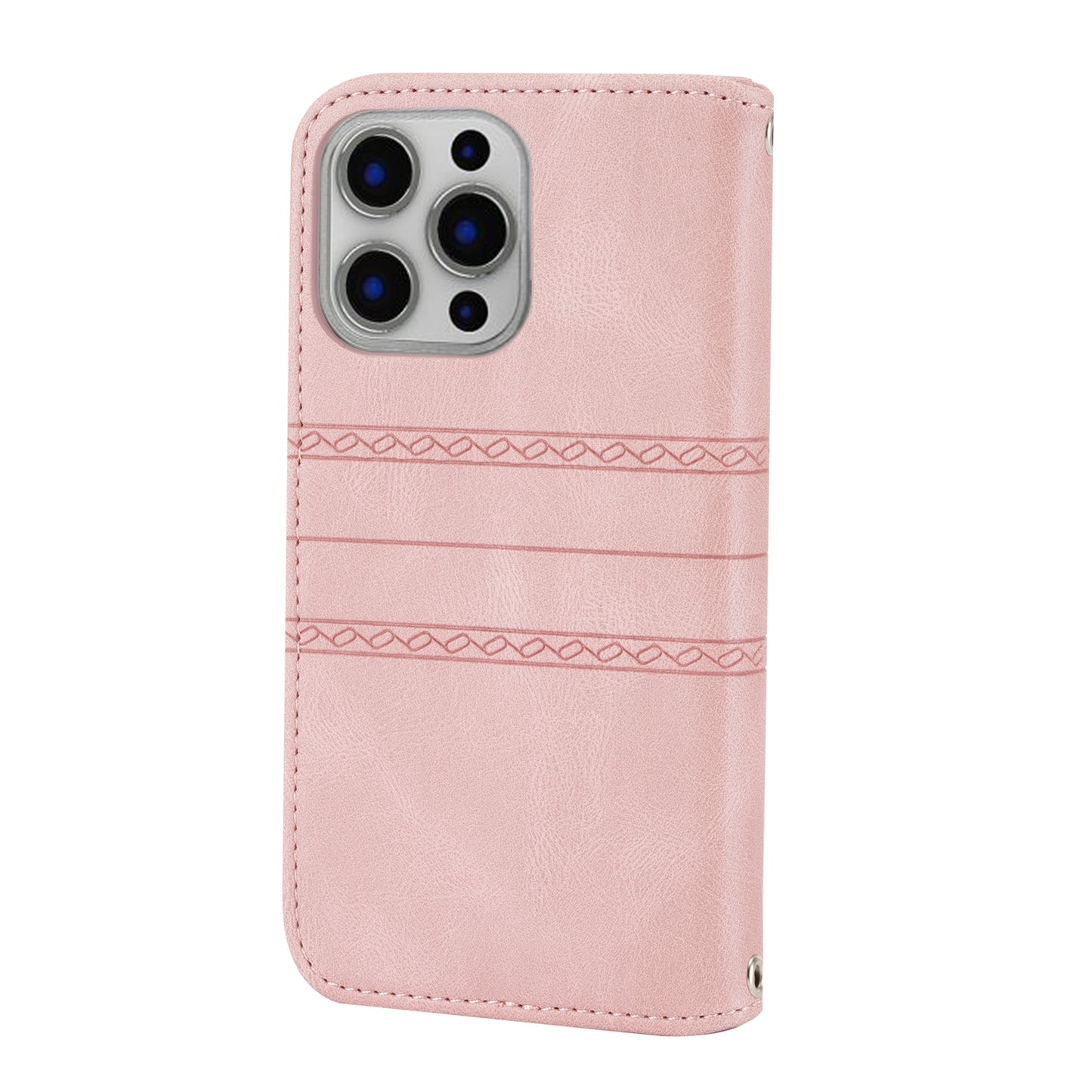 ELECTROPRIME For iPhone 15 Embossed Stripes Skin Feel Leather Phone Case(Pink)