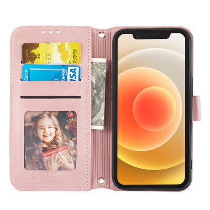 ELECTROPRIME For iPhone 15 Embossed Stripes Skin Feel Leather Phone Case(Pink)