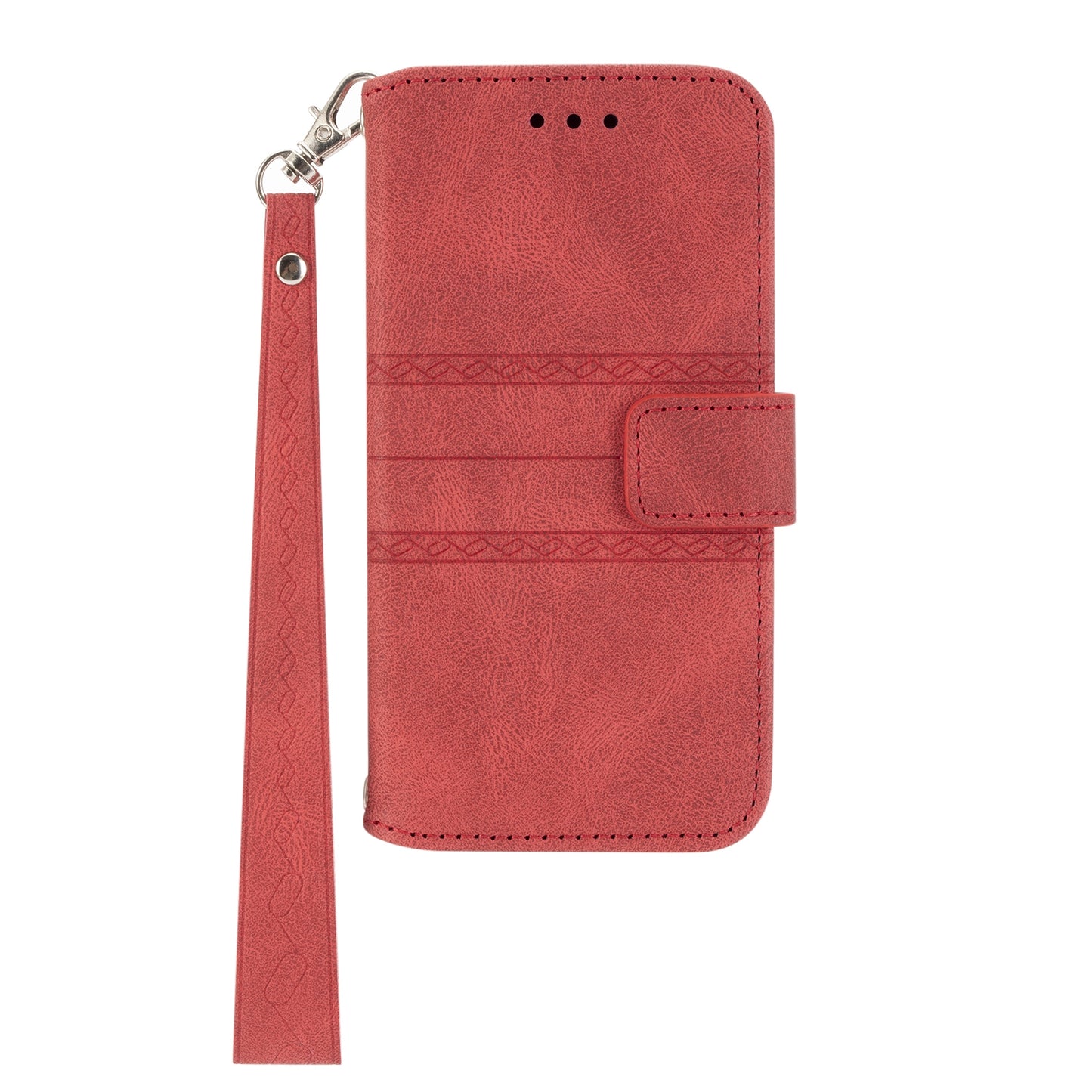 ELECTROPRIME For iPhone 15 Embossed Stripes Skin Feel Leather Phone Case(Red)