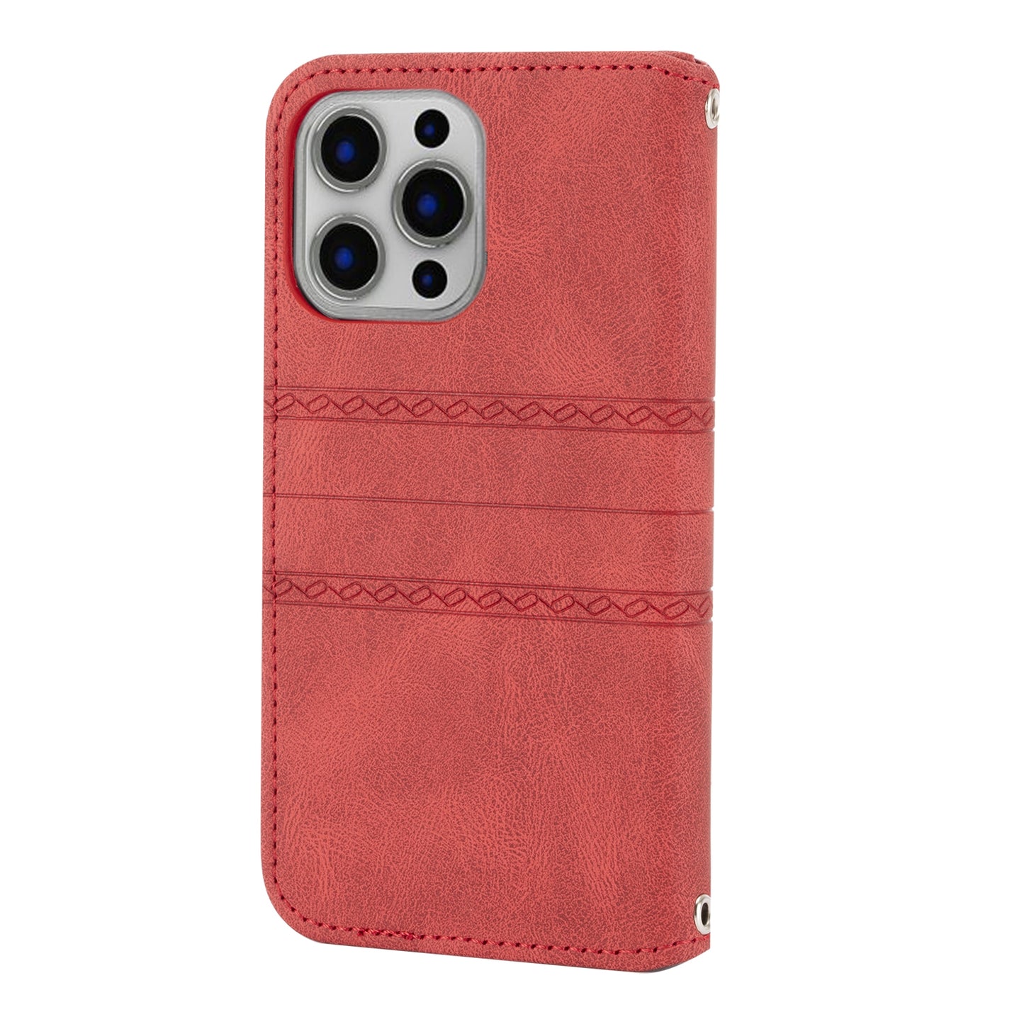 ELECTROPRIME For iPhone 15 Embossed Stripes Skin Feel Leather Phone Case(Red)