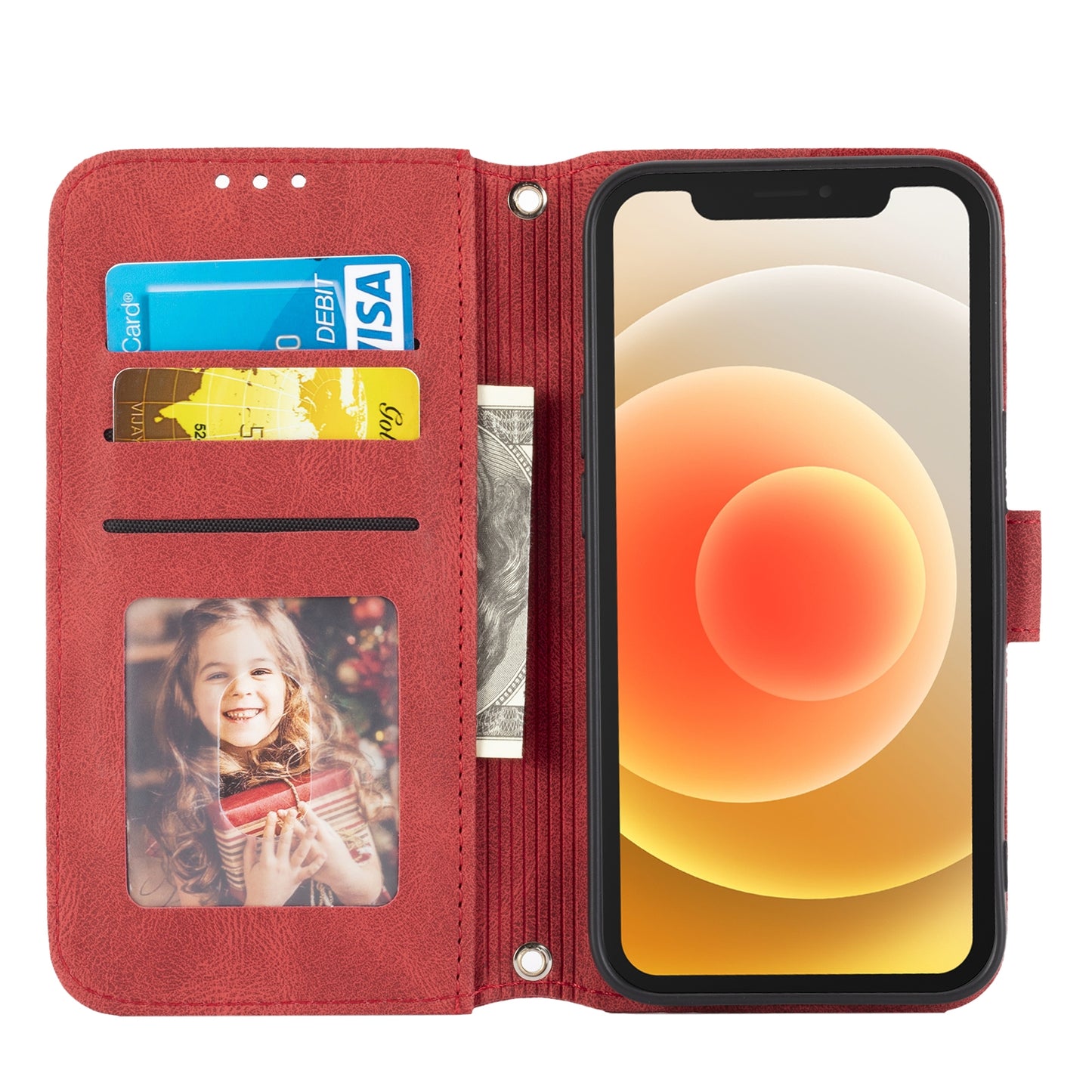 ELECTROPRIME For iPhone 15 Embossed Stripes Skin Feel Leather Phone Case(Red)