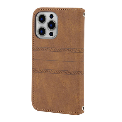 ELECTROPRIME For iPhone 15 Embossed Stripes Skin Feel Leather Phone Case(Brown)