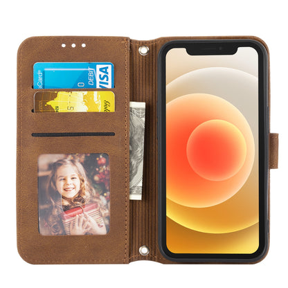 ELECTROPRIME For iPhone 15 Embossed Stripes Skin Feel Leather Phone Case(Brown)