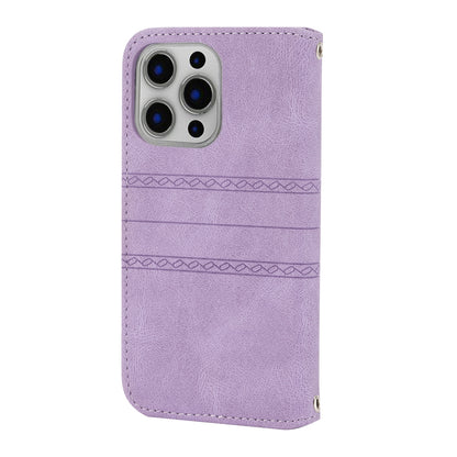 ELECTROPRIME For iPhone 15 Embossed Stripes Skin Feel Leather Phone Case(Light Purple)