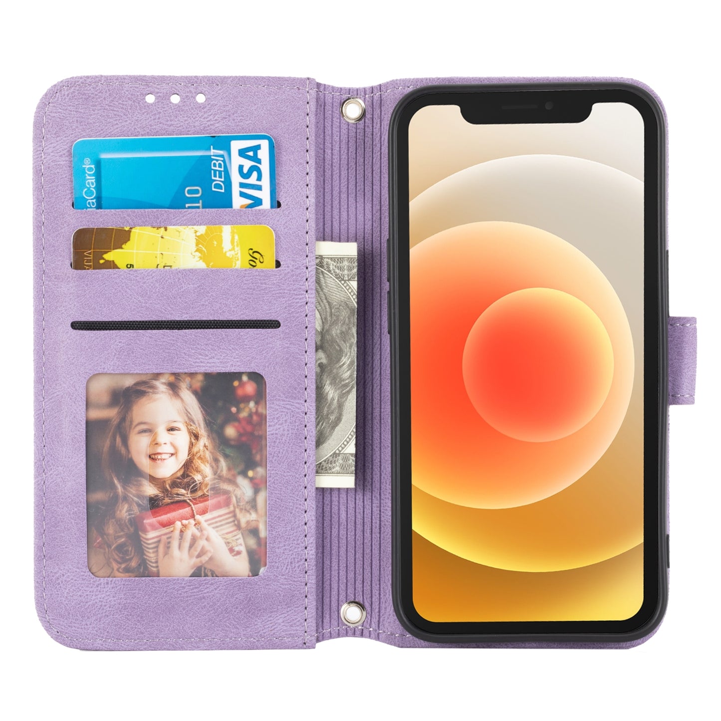 ELECTROPRIME For iPhone 15 Embossed Stripes Skin Feel Leather Phone Case(Light Purple)